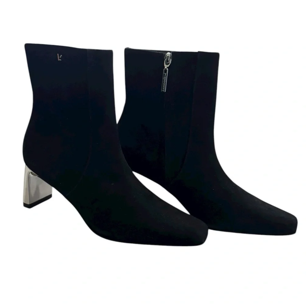 NEW Larroude Alexis Boots Suede Metallic Heel Side Zip size 7.5